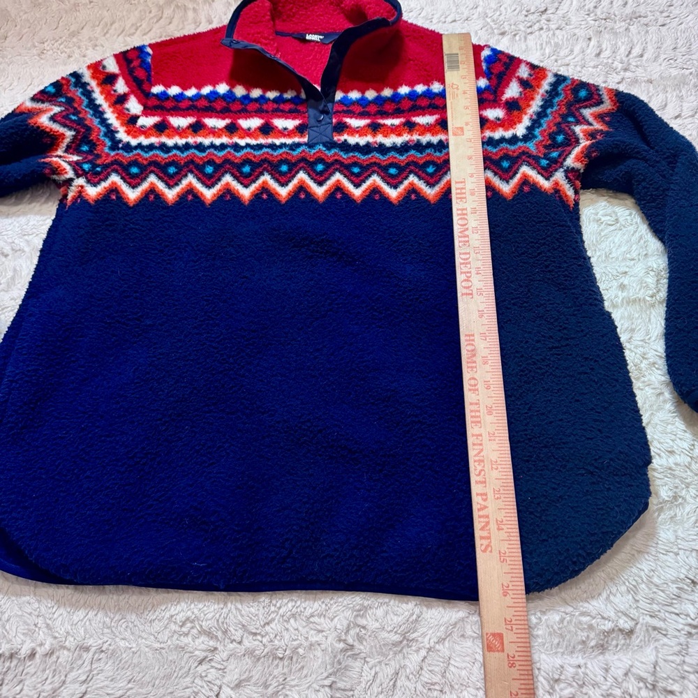Lands’ End Women’s Large Red & Navy Fair Isle Fleece Quarter-Snap Pullover - Picture 6 of 6